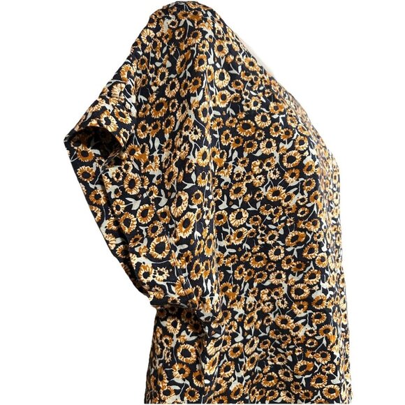 LL Bean Signature Linen Top Womens Size Large Floral Tie Front Brown Black - Picture 6 of 8